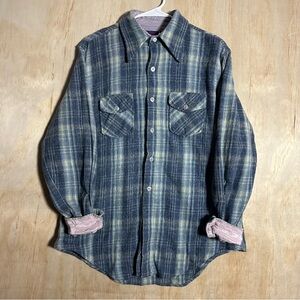 Vintage 70s 80s Bardon Ponderosa Wool Collar Flannel Shirt Men’s M Plaid Western